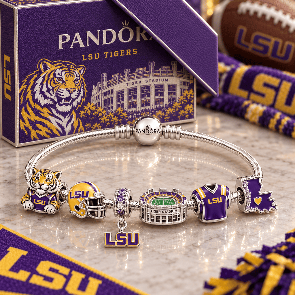 LSU Silver Charm Bracelet Set PTKL
