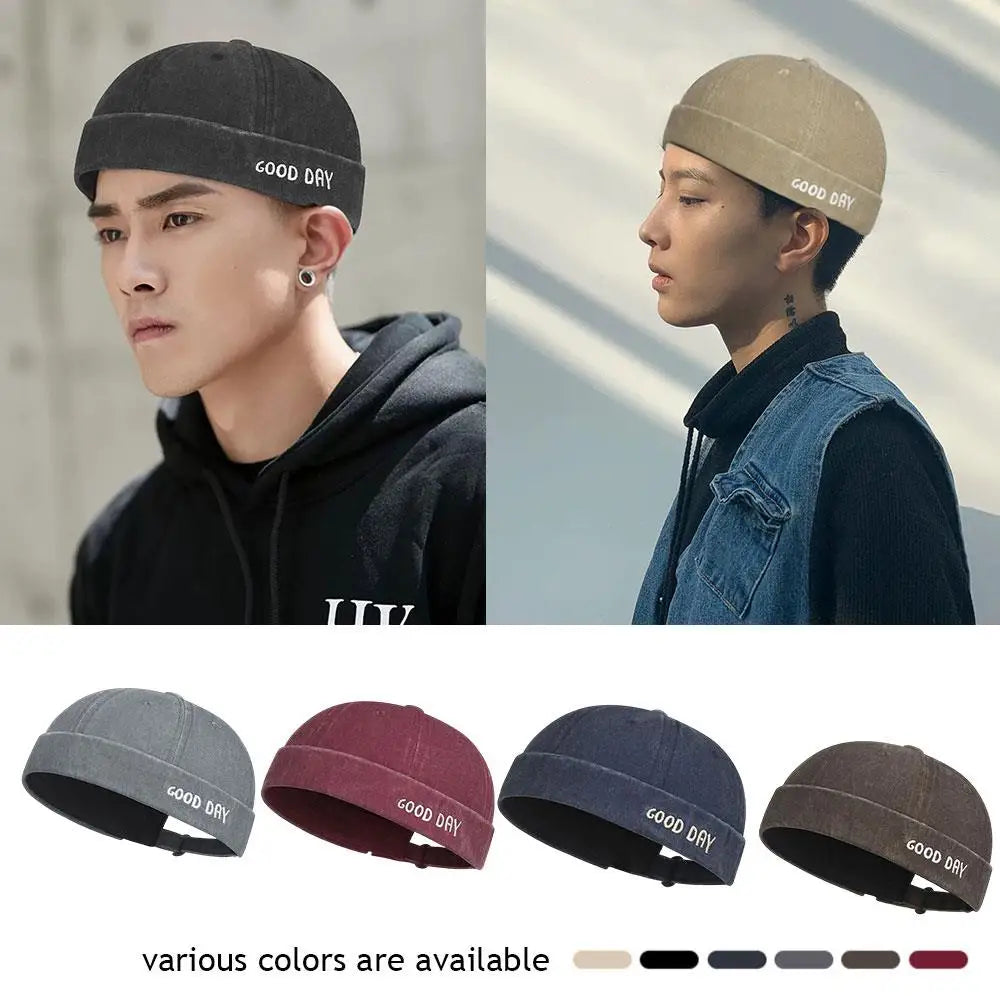 Letter Embroidery Fisherman Beanie Hat Brimless Melon Cap Washed Fade Landlord Hat Adjustable Outdoor Gua Skin Hip Hop Hat
