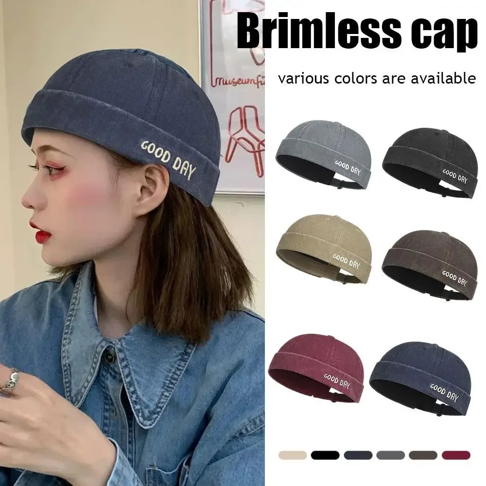 Letter Embroidery Fisherman Beanie Hat Brimless Melon Cap Washed Fade Landlord Hat Adjustable Outdoor Gua Skin Hip Hop Hat