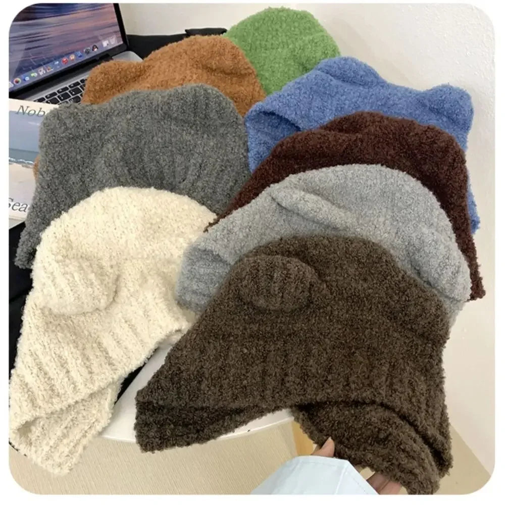 Y2K Beanie Hats for Women Winter Warm Crochet Ear Protection Hat Solid Color Unisex Autumn Knitted Caps