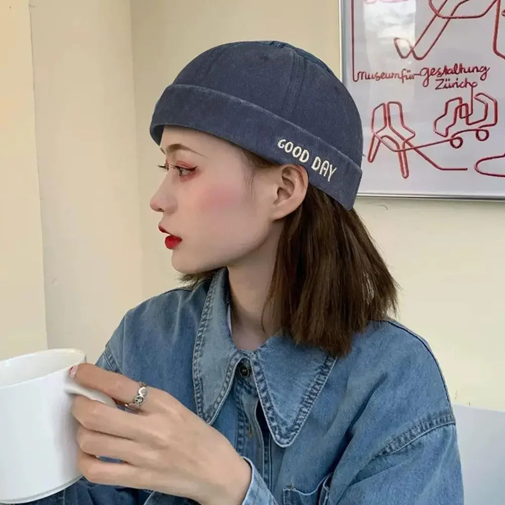 Letter Embroidery Fisherman Beanie Hat Brimless Melon Cap Washed Fade Landlord Hat Adjustable Outdoor Gua Skin Hip Hop Hat